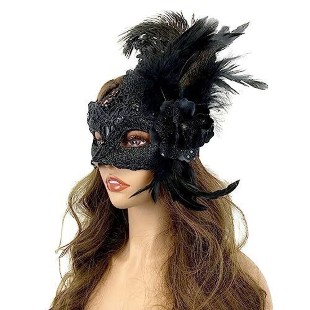 2938 ] Lady Girls Costume Venetian mask Feather Masquerade Mask Halloween